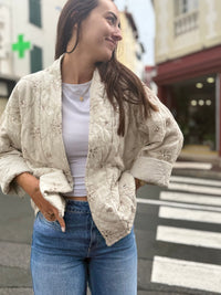Veste Kimono Brodée & Sequins – Écru