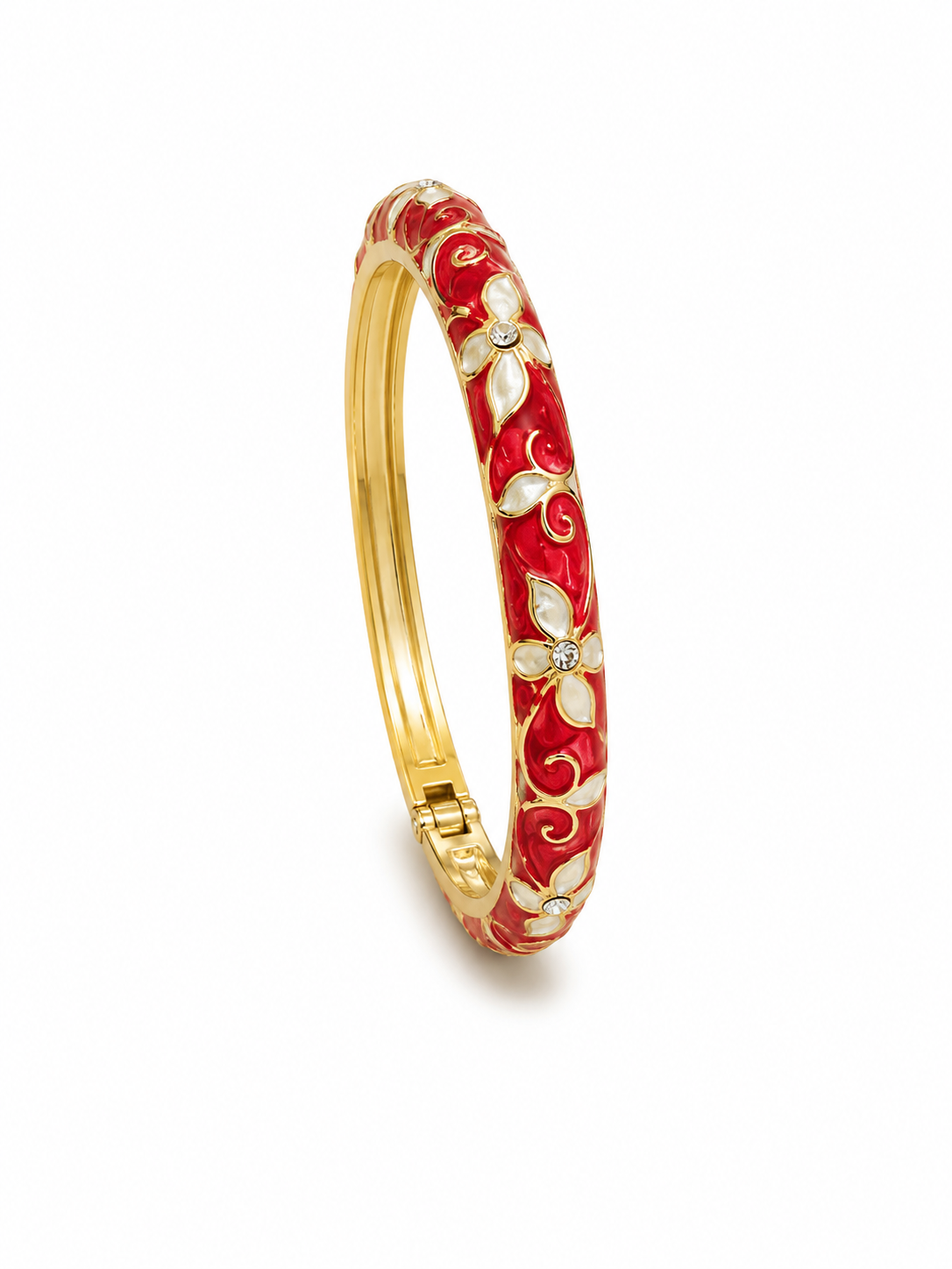 Bracelet Jonc Émaillé Fleuri – Ouverture Clipsée