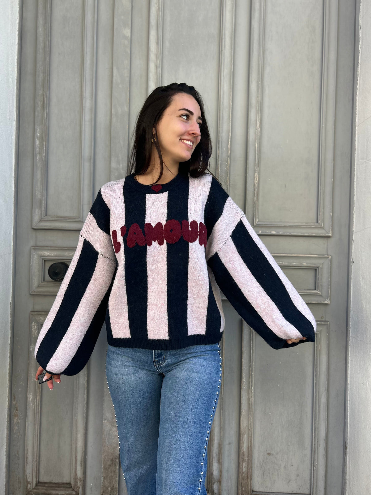 Pull L'Amour Rayé Marine et Écru – Femme