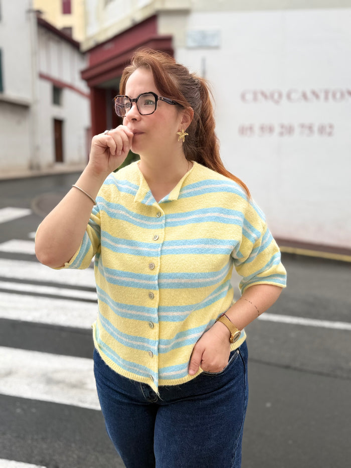 Gilet rayé tout doux - Jaune - Taille unique