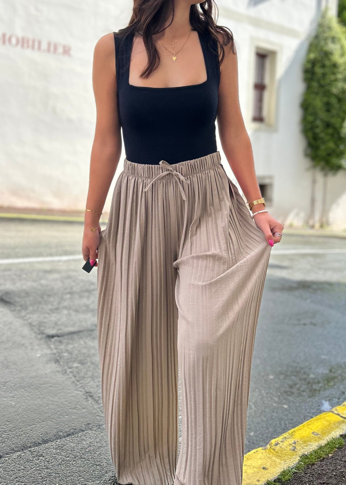 Pantalon plissé palazzo beige 