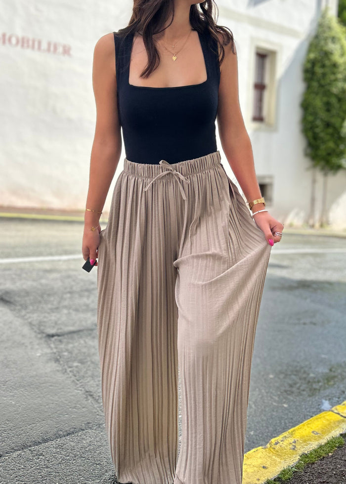 Pantalon plissé palazzo beige 