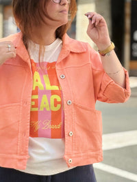 Veste chemise oversize corail détail boutons dorés et poches - Modadom