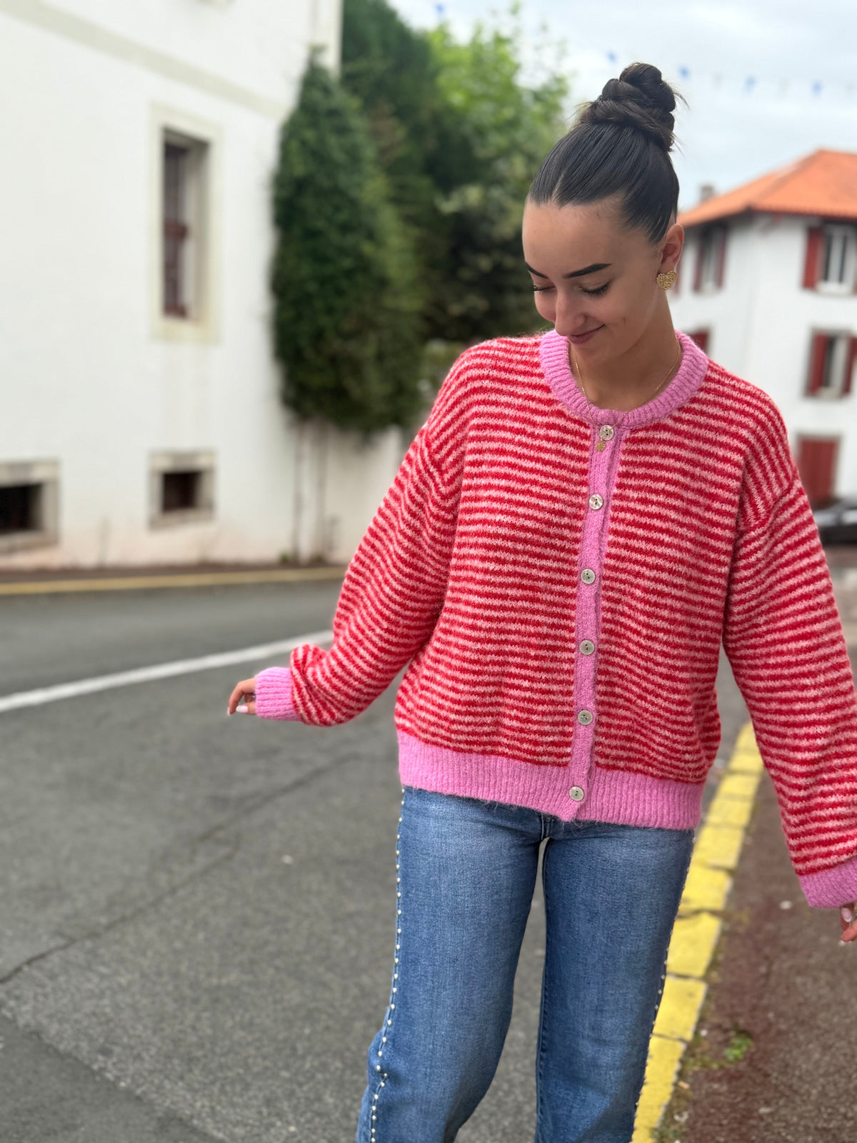 Cardigan Rayures Boutons Très Doux