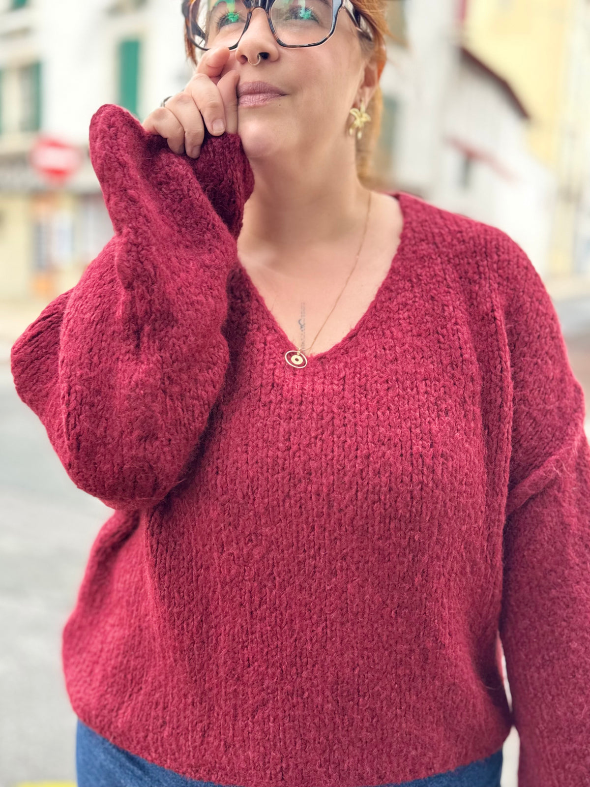 Gros pull en maille - Bordeaux