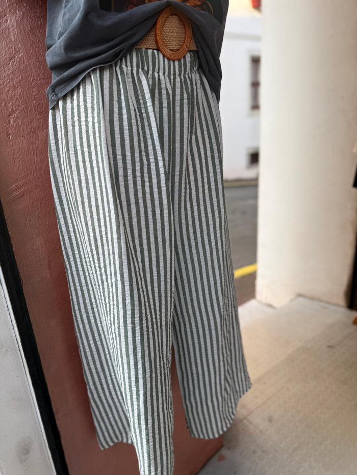 Pantalon à Rayures Kaki