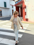 🤍 Blazer fluide beige intérieur léopard – Italie