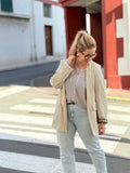 🤍 Blazer fluide beige intérieur léopard – Italie