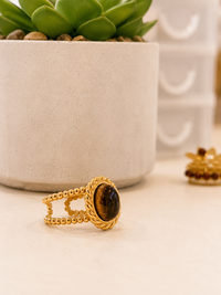 Bague Acier Inoxydable Dorée & Pierre Synthétique Marron – Collection Modadom ✨