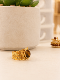 Bague Acier Inoxydable Dorée & Pierre Synthétique Marron – Collection Modadom ✨
