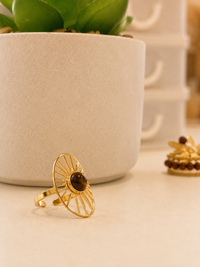 Bague Acier Inoxydable Dorée & Pierre Synthétique Marron – Collection Modadom ✨
