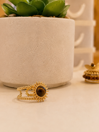 Bague Acier Inoxydable Dorée & Pierre Synthétique Marron – Collection Modadom ✨