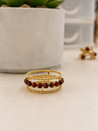 Bague Acier Inoxydable Dorée & Pierre Synthétique Marron – Collection Modadom ✨