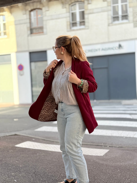 💋 Blazer fluide rouge intérieur léopard – Italie