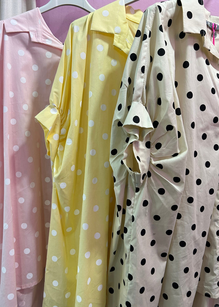 Blouse pois jaune pastel tendance 