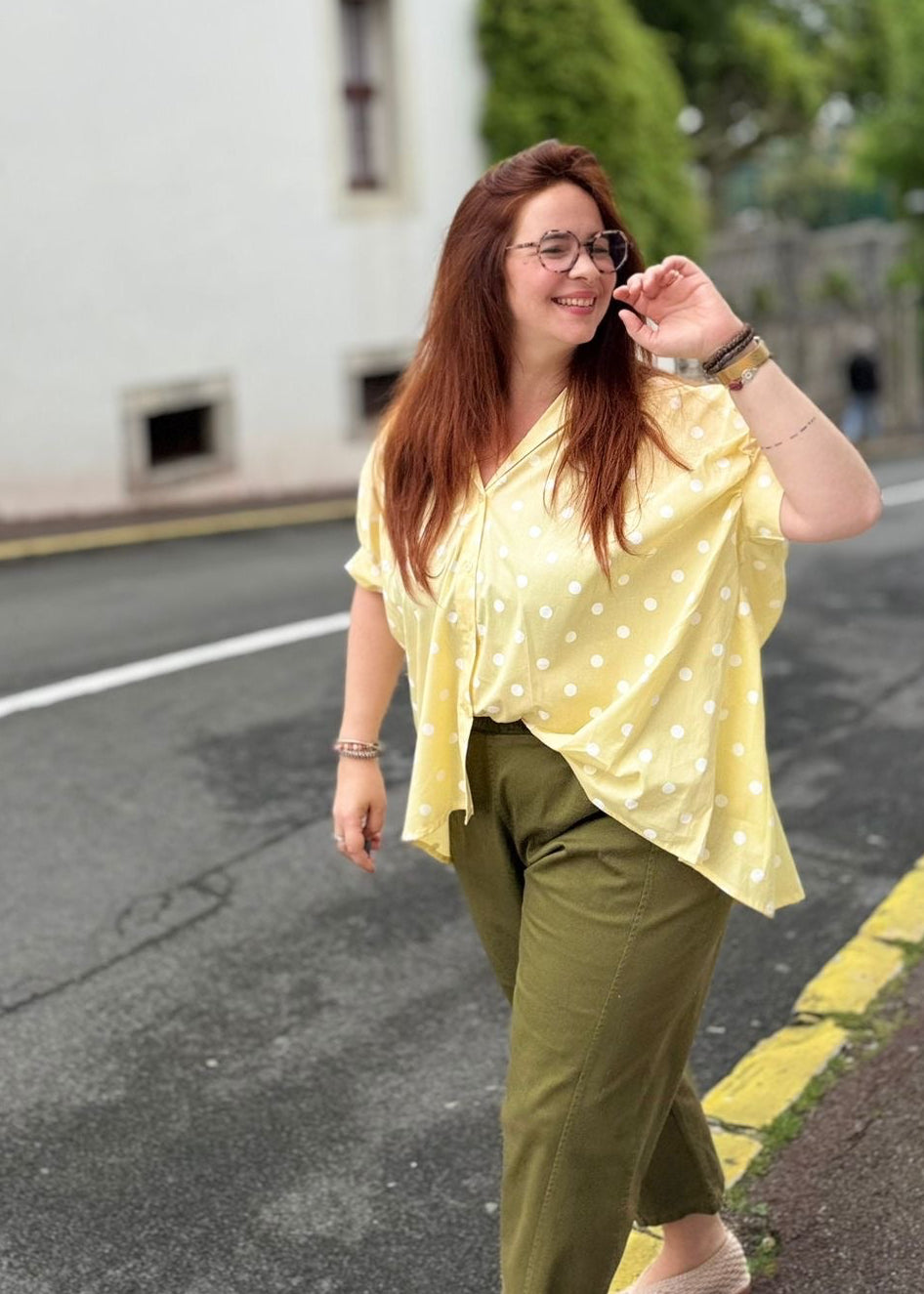 Blouse pois jaune pastel tendance 