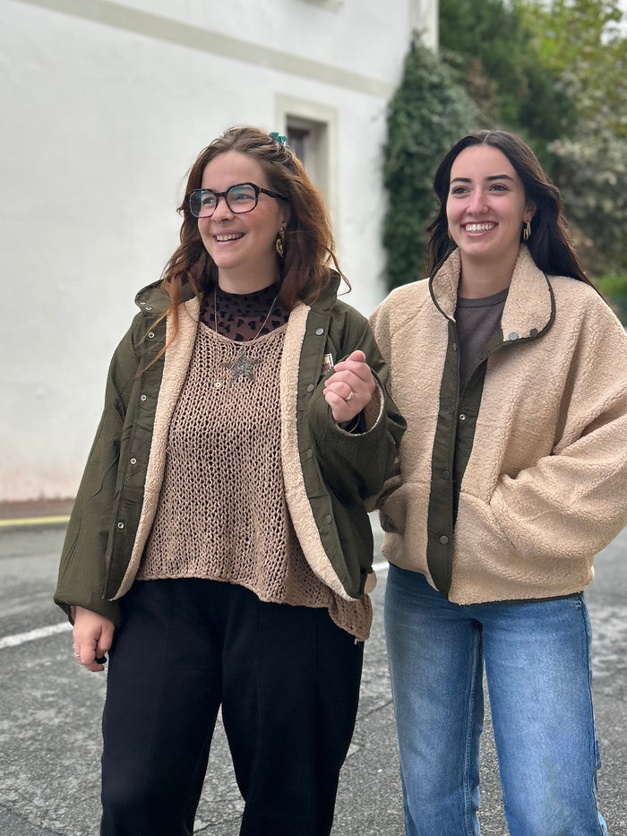 Bomber réversible teddy & imperméable kaki femme