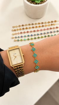 Bracelet doré femme en acier inoxydable – Trèfles colorés
