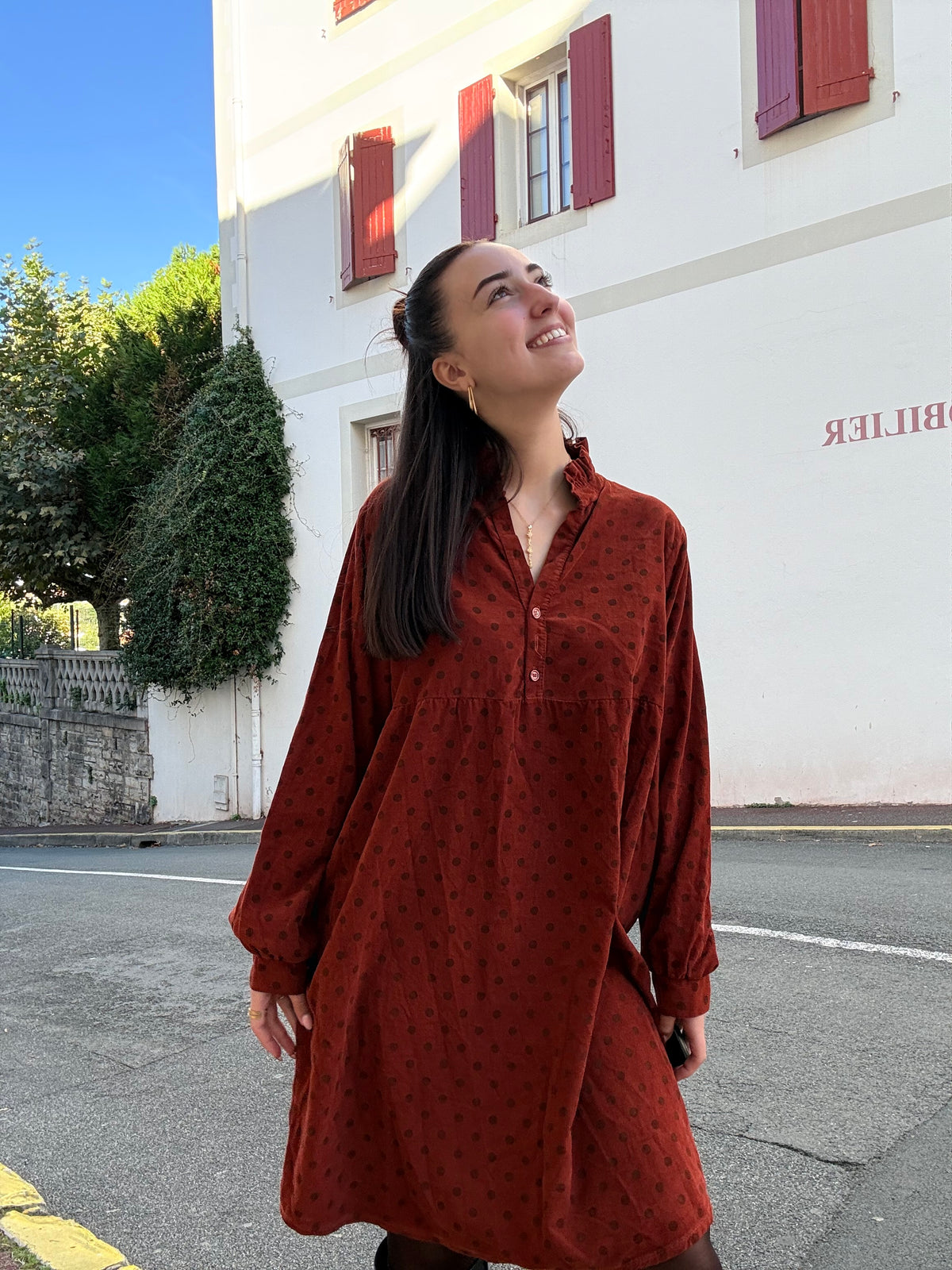 Robe courte à pois femme, effet velours fin