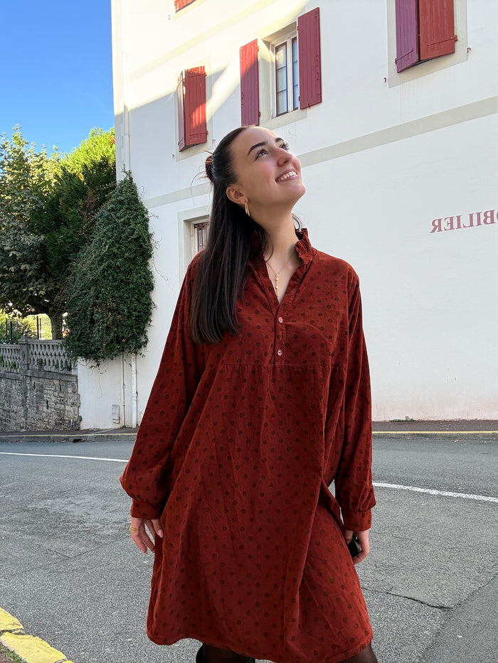 Robe courte à pois femme, effet velours fin