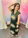 Robe longue "Œil du Style" – Verte motif œil graphique