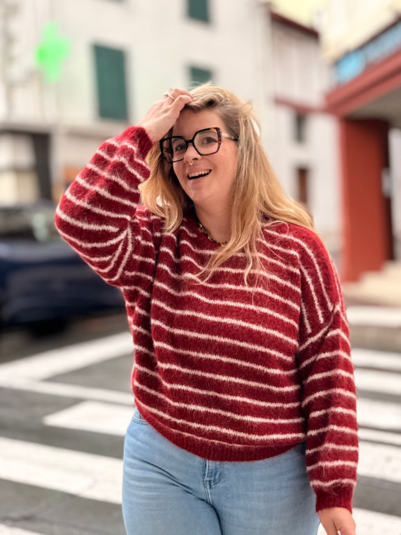 🧶 Pull rayé “Tout Doux” - Bordeaux