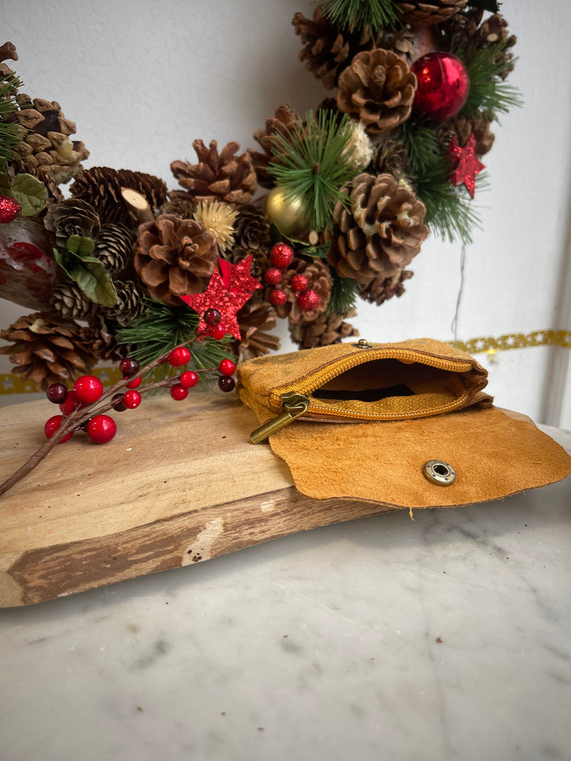 Porte monnaie Cuir véritable- camel et irisé doré