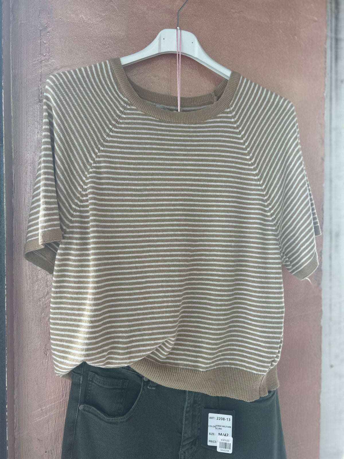Pull Rayé Manches Courtes – Taille Unique | Beige, Bleu Marine, Vert