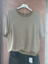Pull Rayé Manches Courtes – Taille Unique | Beige, Bleu Marine, Vert