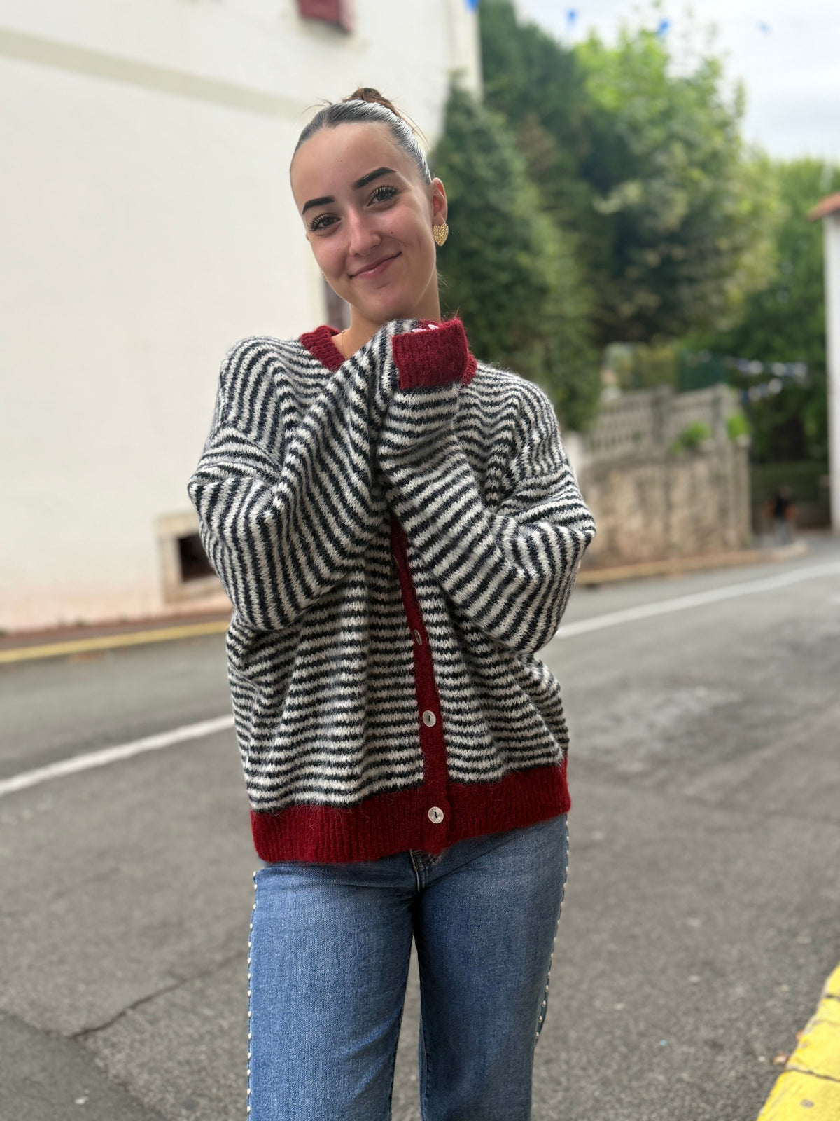 Cardigan Rayures Boutons Très Doux