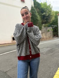 Cardigan Rayures Boutons Très Doux