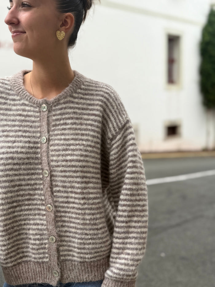 Cardigan Rayures Boutons Très Doux