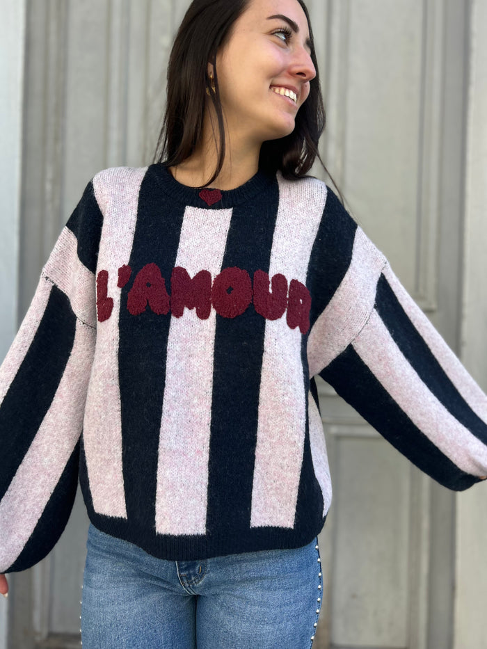 Pull L'Amour Rayé Marine et Écru – Femme