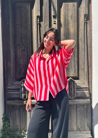 Chemise en Gaze de Coton Rayée – Rose & Rouge Été 2026