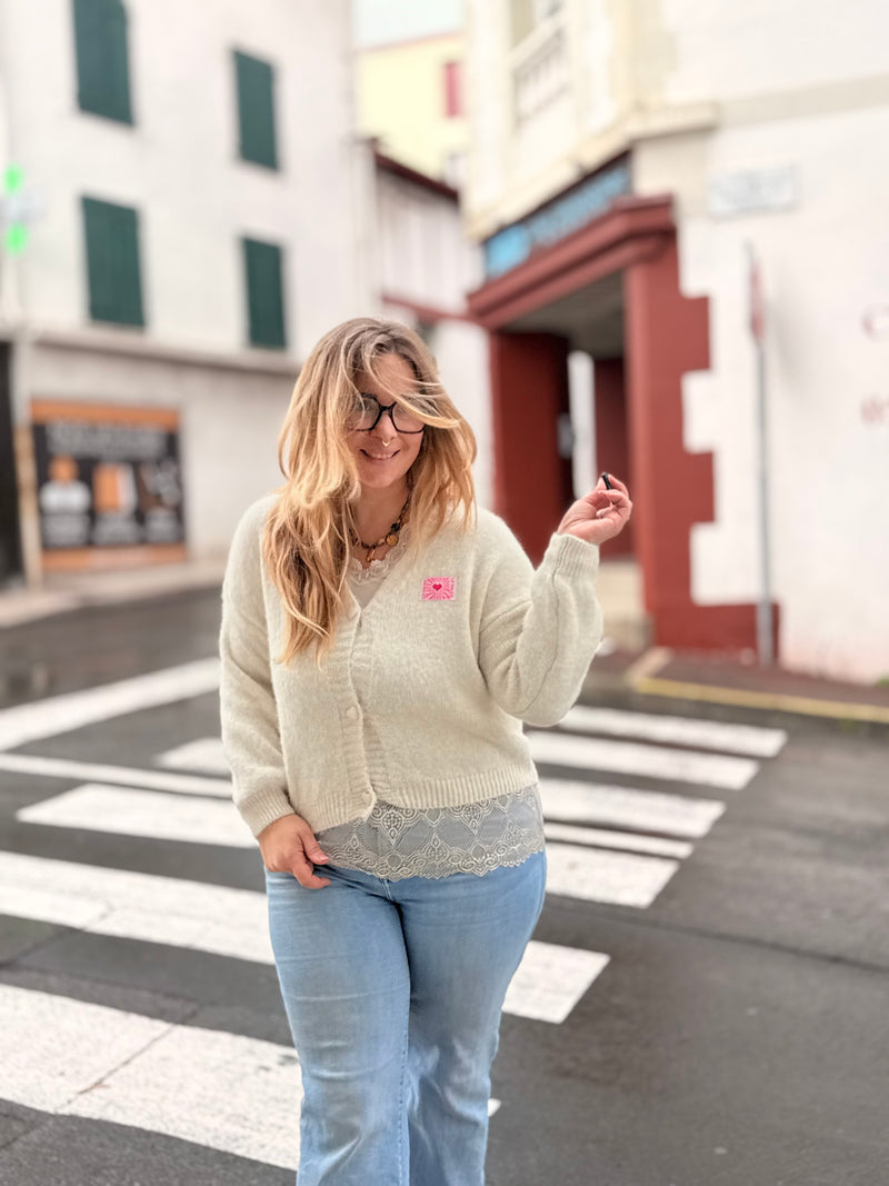 🤍 GILET COEUR ÉCRU