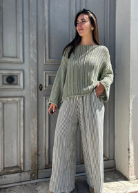 Pantalon gaze de coton palazzo Vert 