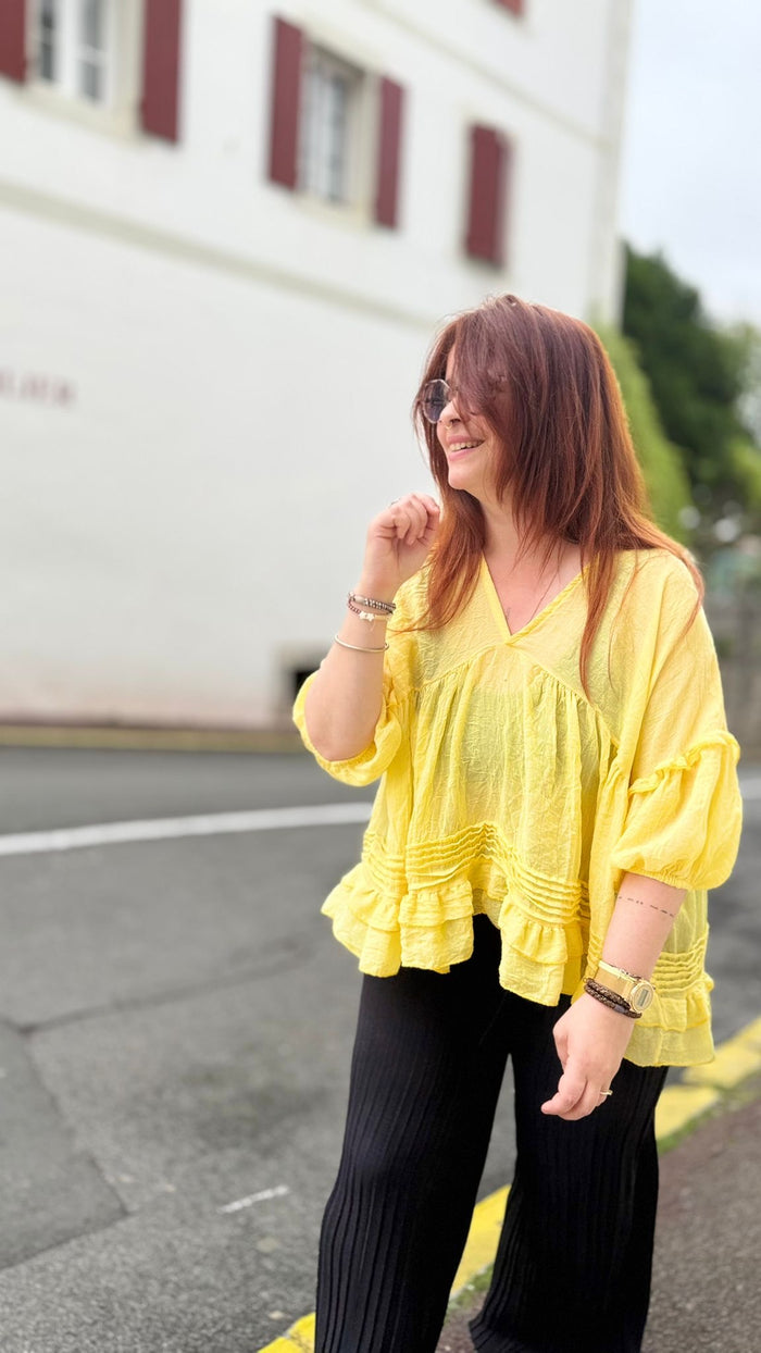 Blouse Rose & Jaune – Taille Unique
