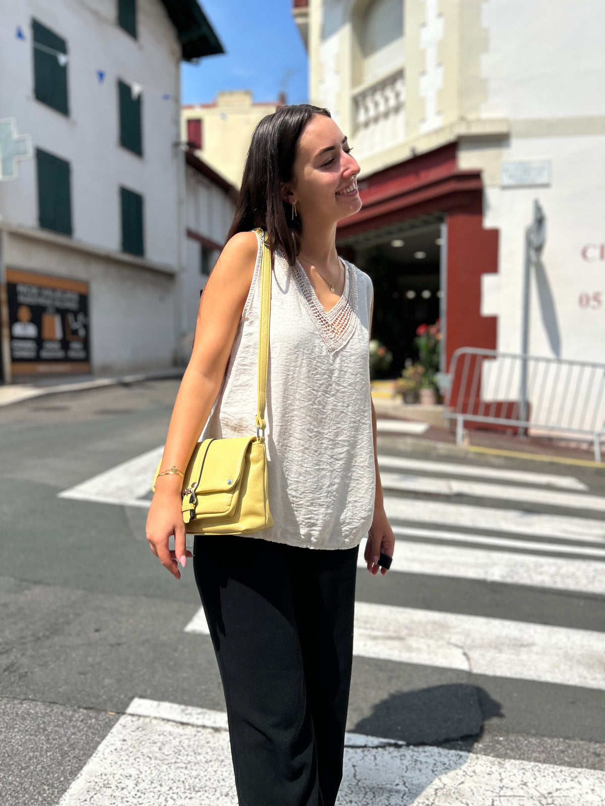 Sac Bandoulière Effet Cuir Jaune Beurre