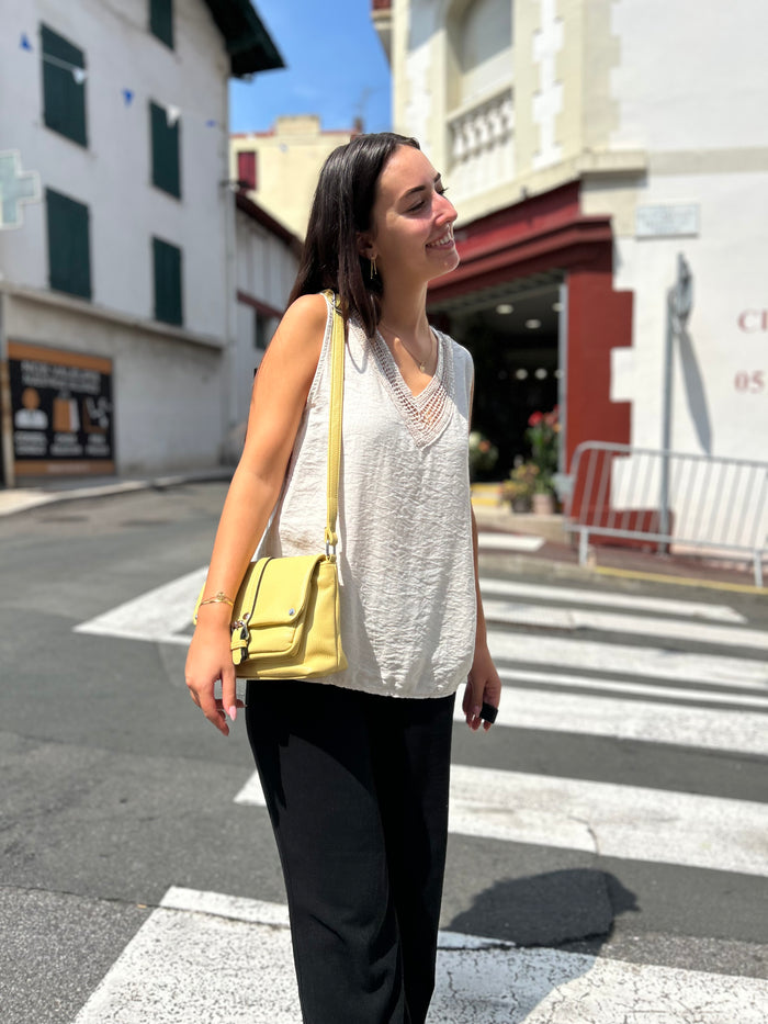 Sac Bandoulière Effet Cuir Jaune Beurre