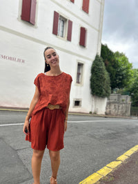 Short - effet lin - avec ceinture - plusieurs couleurs