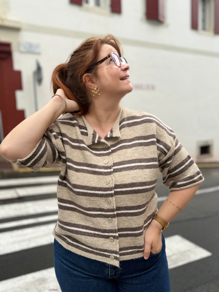 Gilet rayé tout doux - Beige - Taille unique
