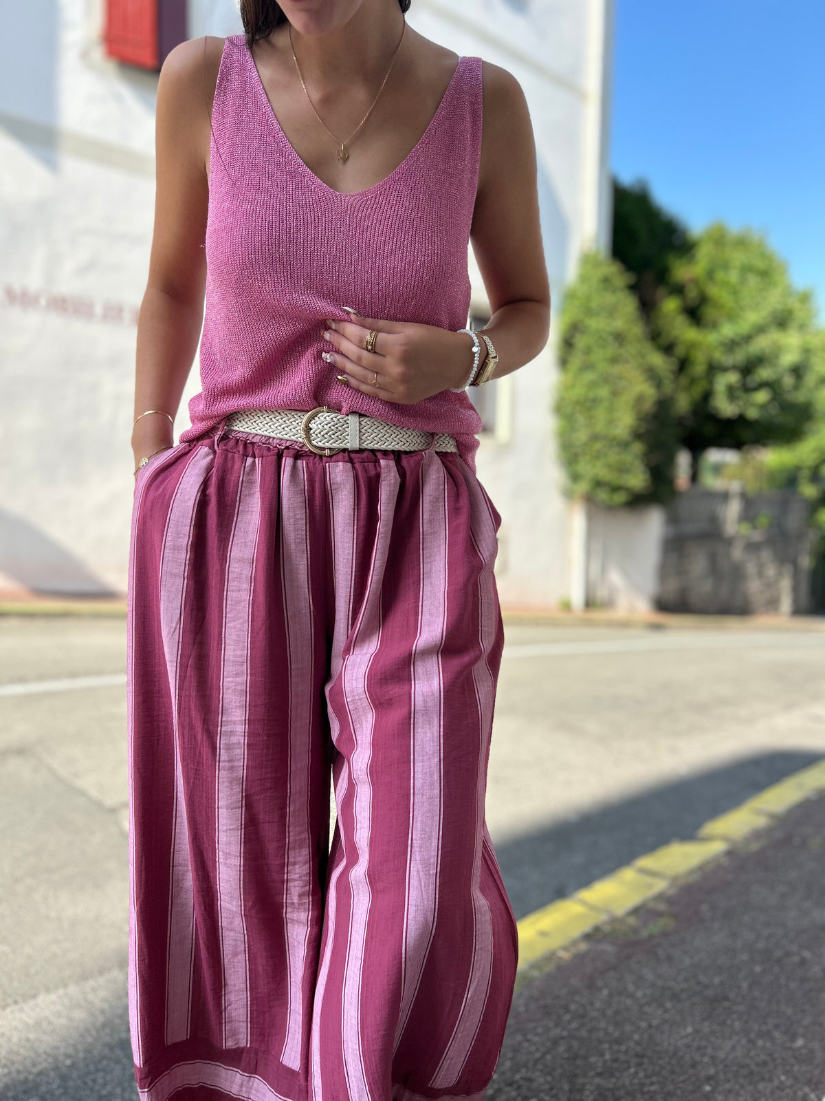 Pantalon Court Rayé – Coupe Large & Légère | Viscose Fluide