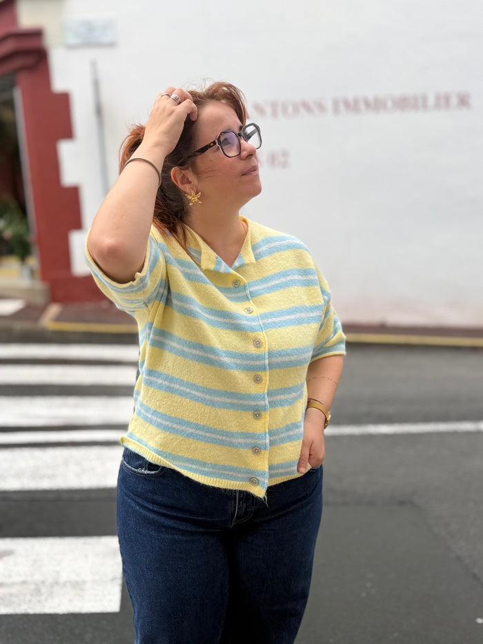 Gilet rayé tout doux - Jaune - Taille unique