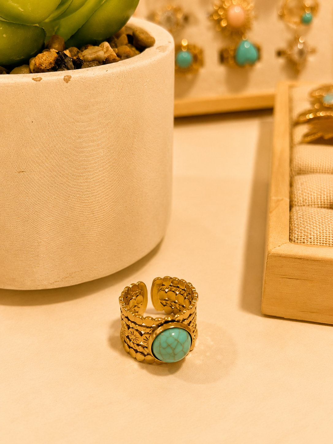 Bague Réglable Turquoise - Acier Inoxydable | 12 Modèles