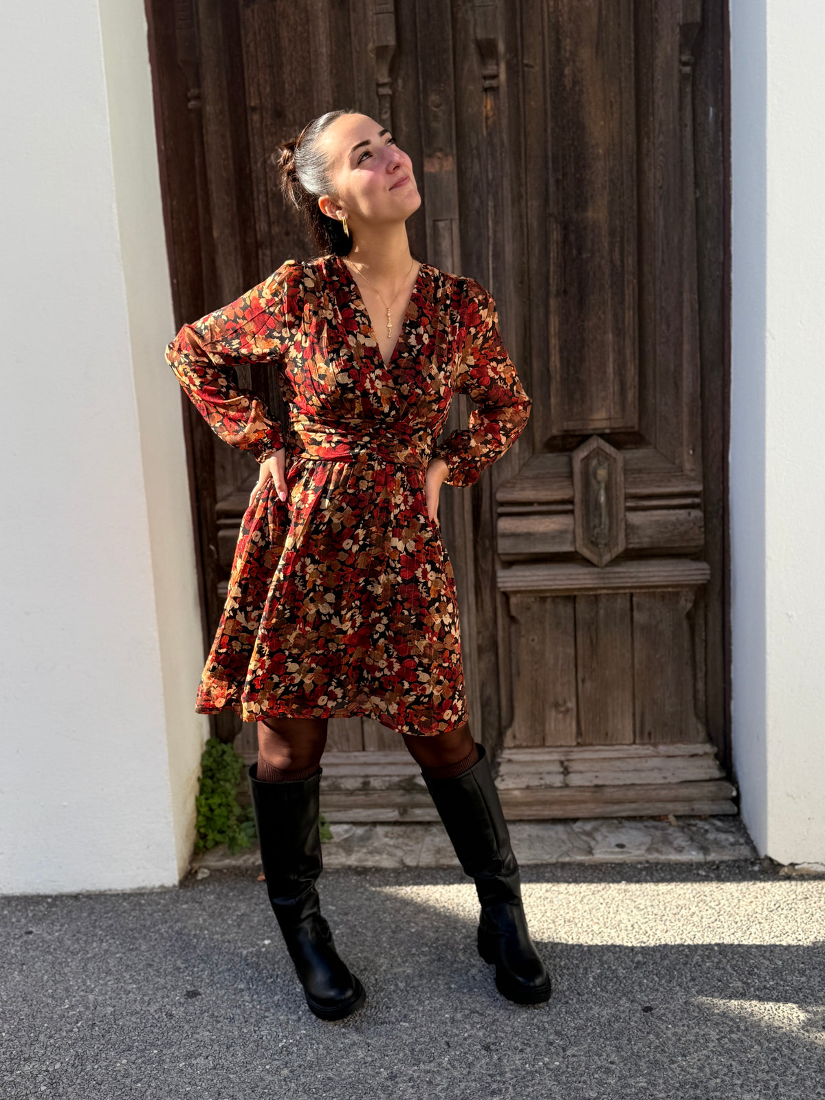Robe fleurie d’automne doublée dos smocké