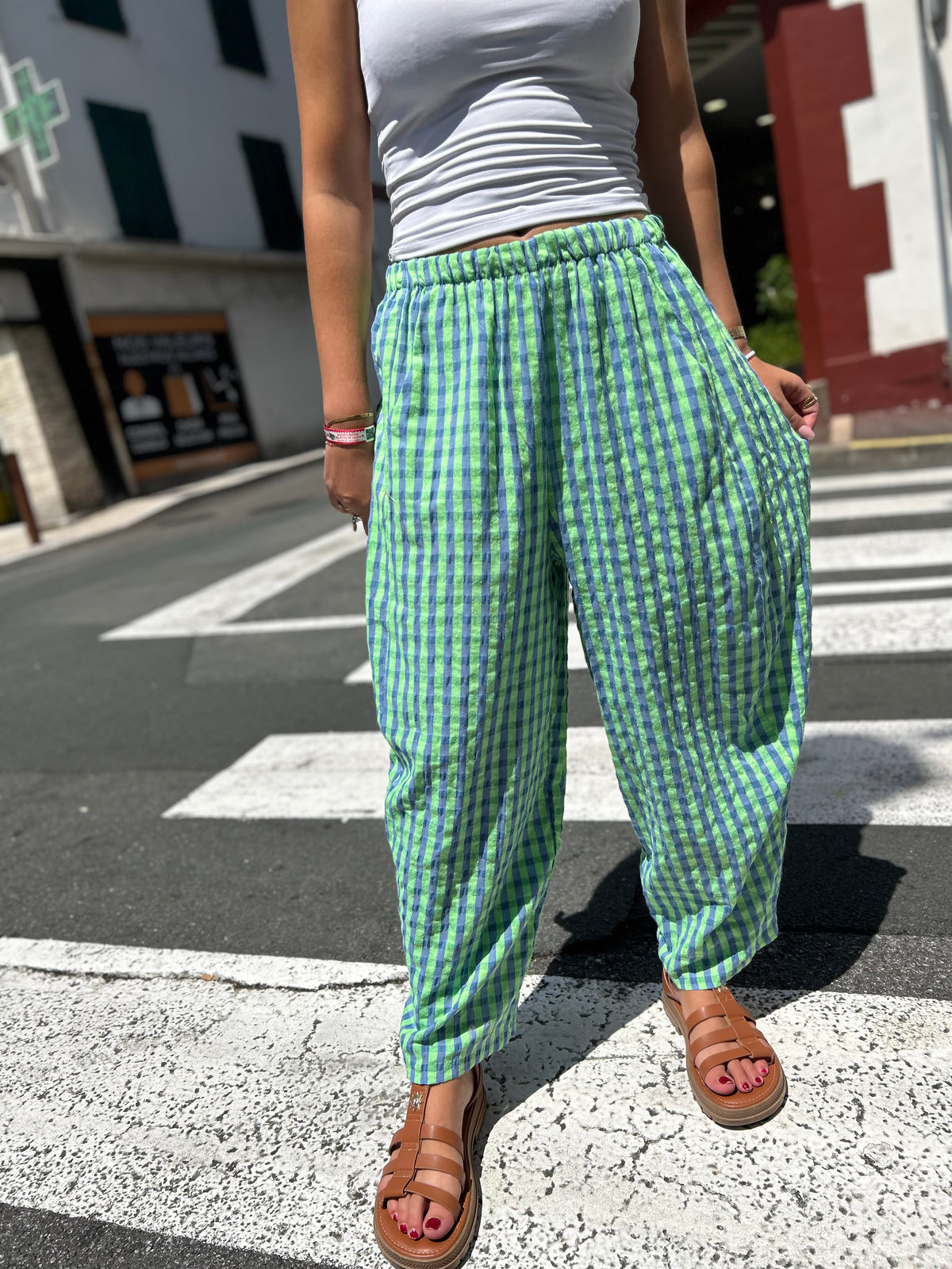 Pantalon Carreaux Taille Élastique – Taille Unique