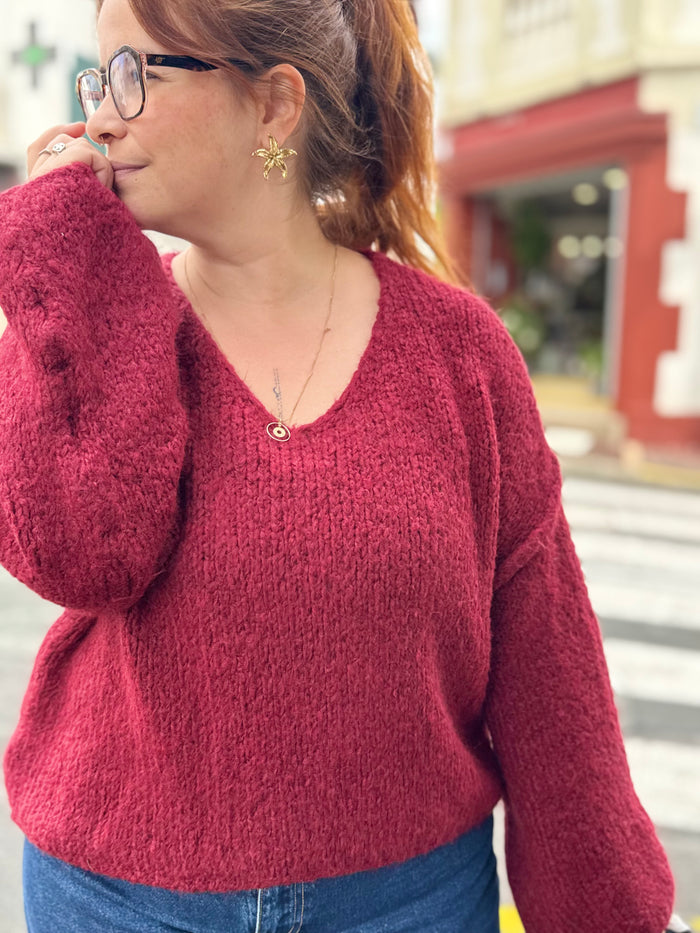 Gros pull en maille - Bordeaux