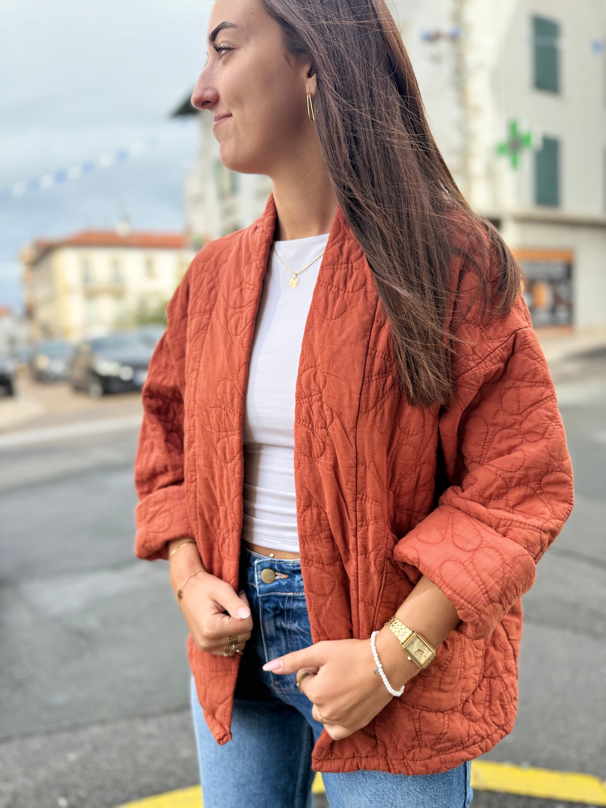 Kimono matelassé – Kaki & Terracotta