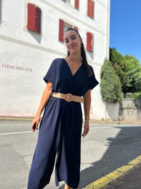 Combinaison Fluide avec Ceinture Raphia – Marine