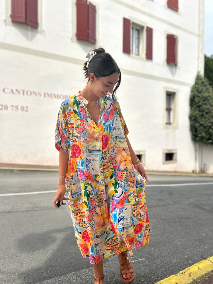 Robe imprimée Italia coloris jaune – vue de face